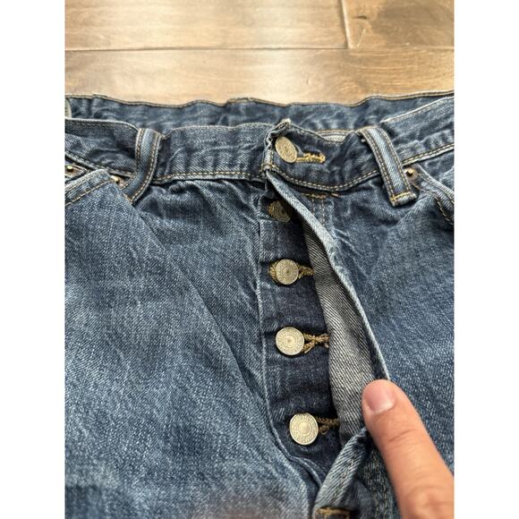Levis 501 Mens Blue Button Fly Cotton Casual Denim Straight Jeans Size 36x32 - Picture 9 of 12